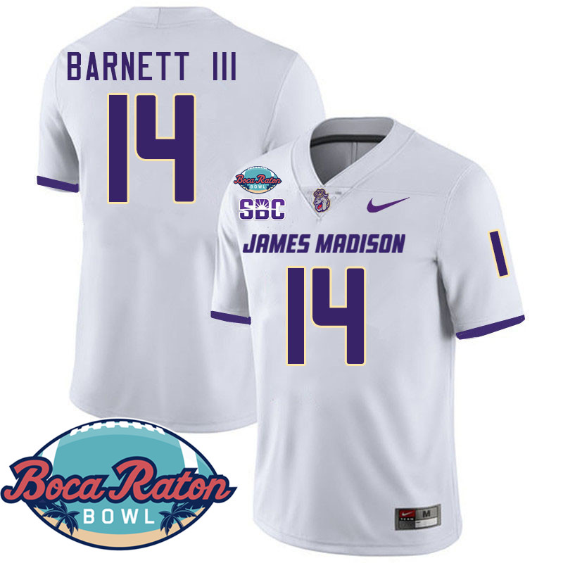 #14 Alonza Barnett III James Madison Dukes 2024 Boca Raton Bowl Jersey-White